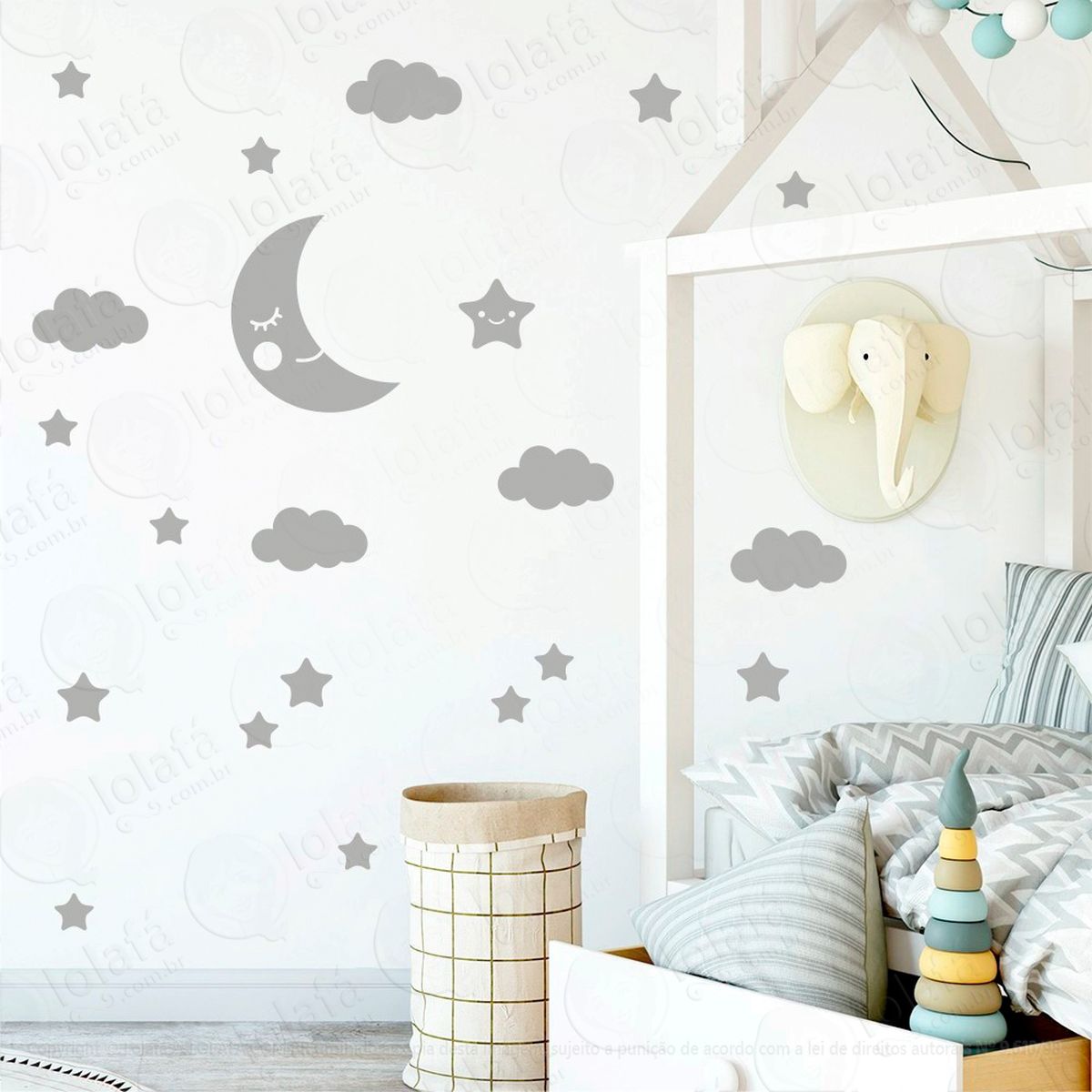 adesivos lua nuvens e estrelas 62 peças adesivos para quarto de bebê infantil - mod:624