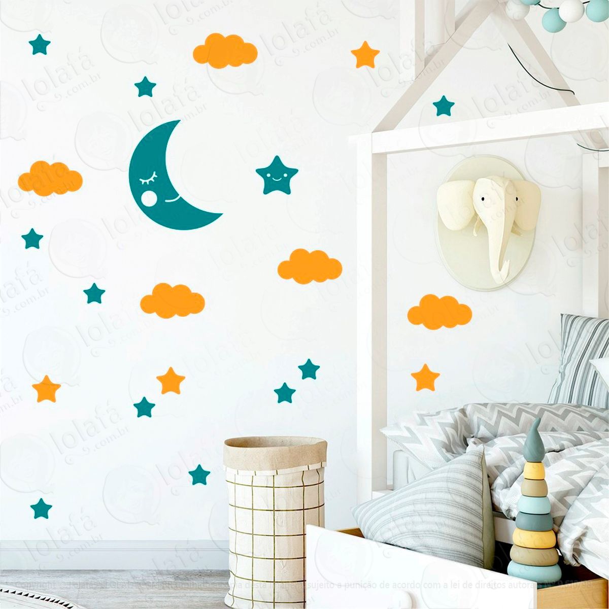 adesivos lua nuvens e estrelas 62 peças adesivos para quarto de bebê infantil - mod:625