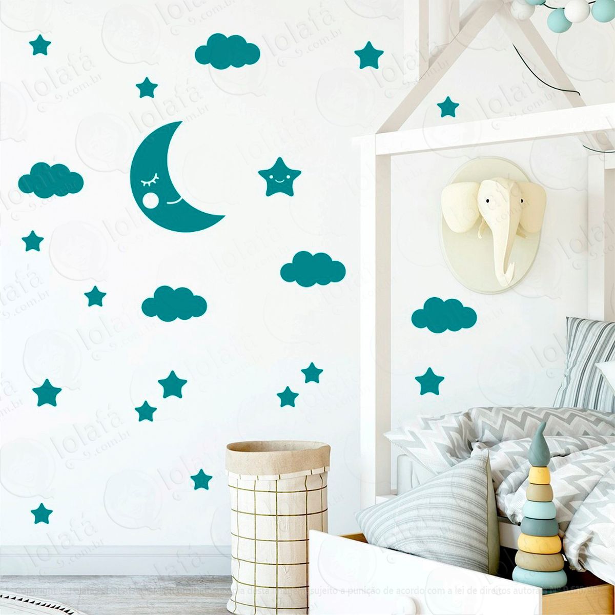 adesivos lua nuvens e estrelas 62 peças adesivos para quarto de bebê infantil - mod:626