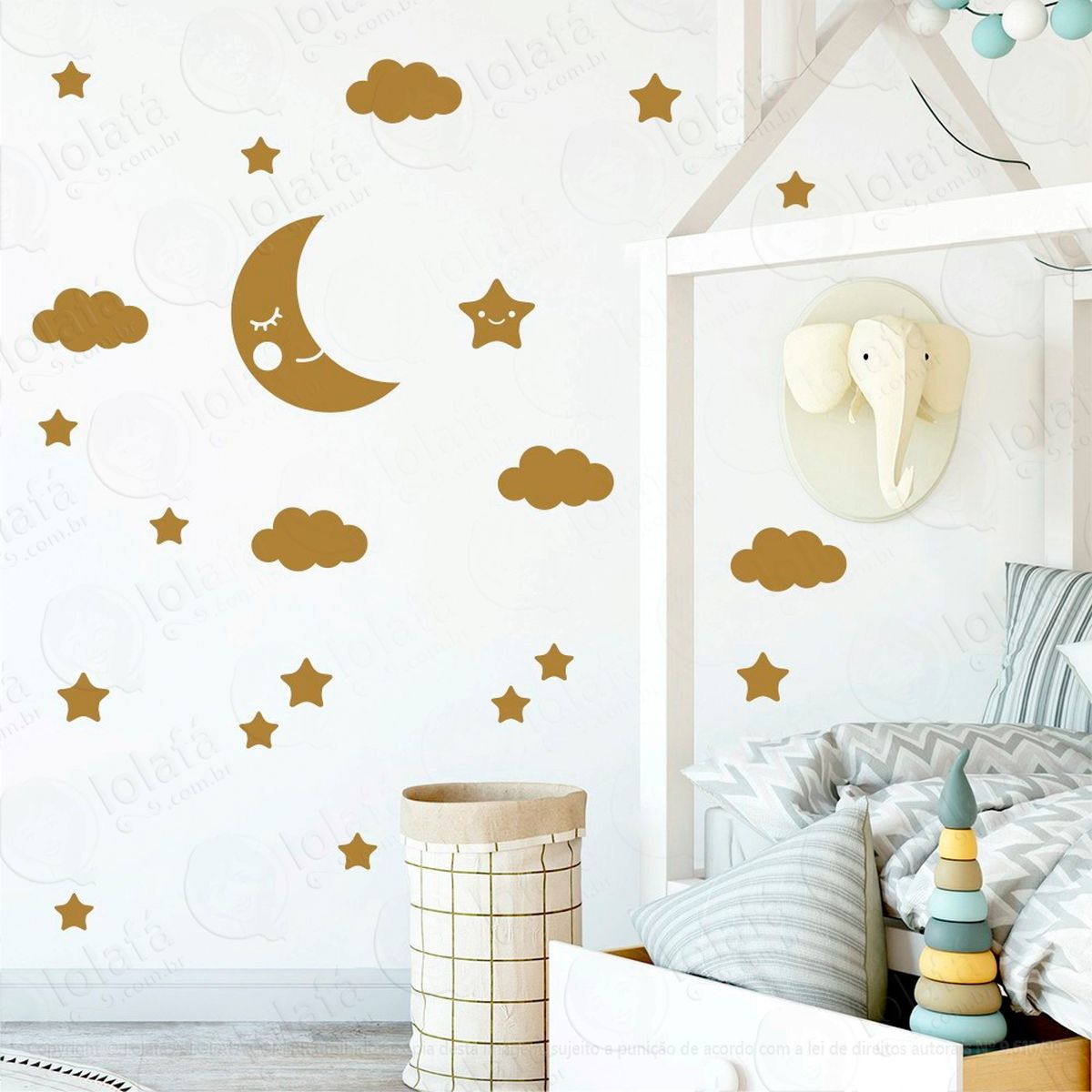 adesivos lua nuvens e estrelas 62 peças adesivos para quarto de bebê infantil - mod:628