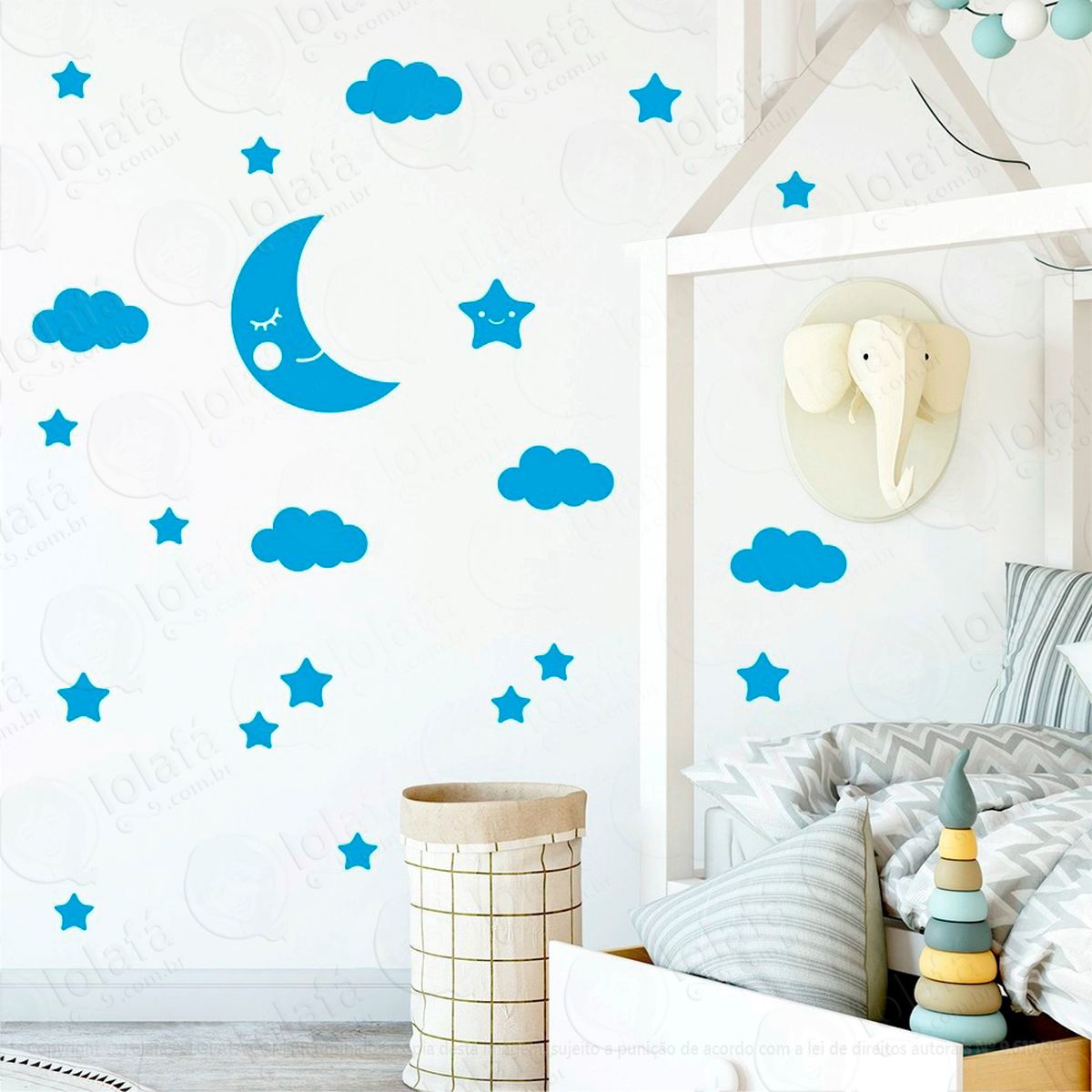 adesivos lua nuvens e estrelas 62 peças adesivos para quarto de bebê infantil - mod:629