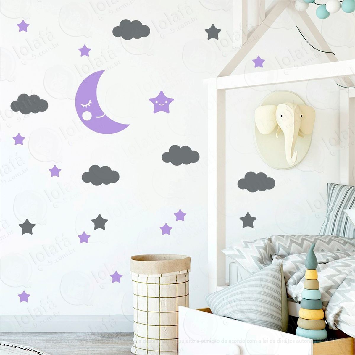 adesivos lua nuvens e estrelas 62 peças adesivos para quarto de bebê infantil - mod:630