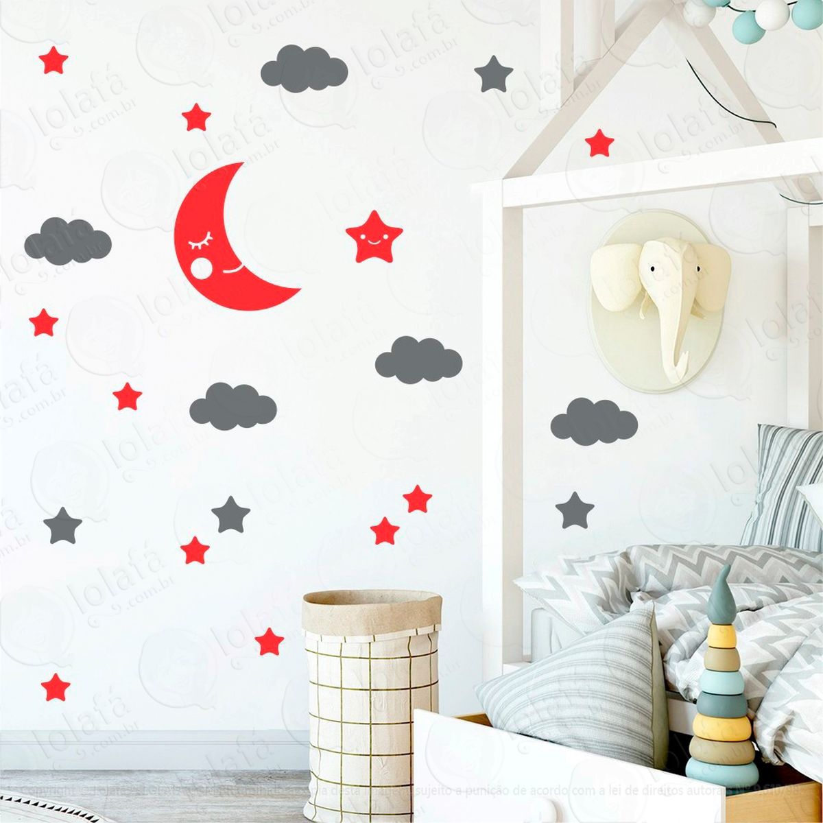 adesivos lua nuvens e estrelas 62 peças adesivos para quarto de bebê infantil - mod:631