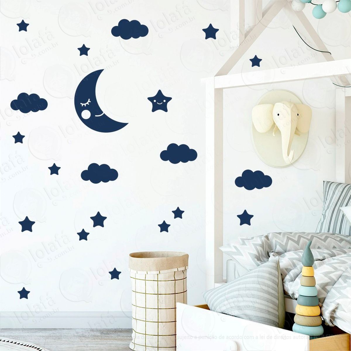 adesivos lua nuvens e estrelas 62 peças adesivos para quarto de bebê infantil - mod:632