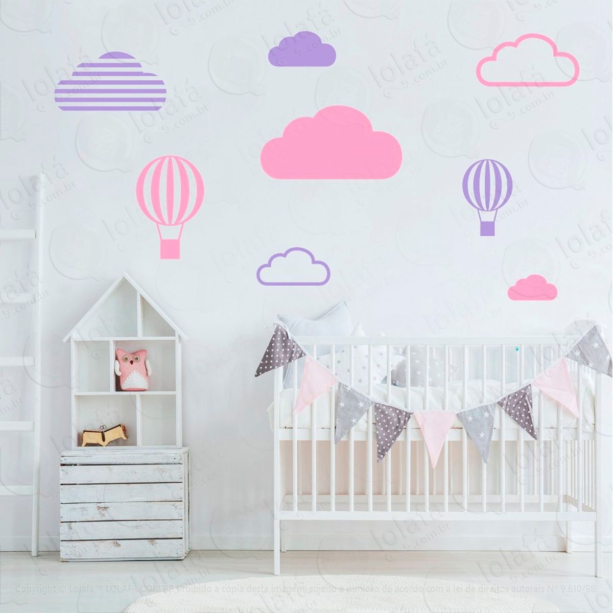 adesivos nuvens e balões 8 peças adesivos para quarto de bebê infantil - mod:634