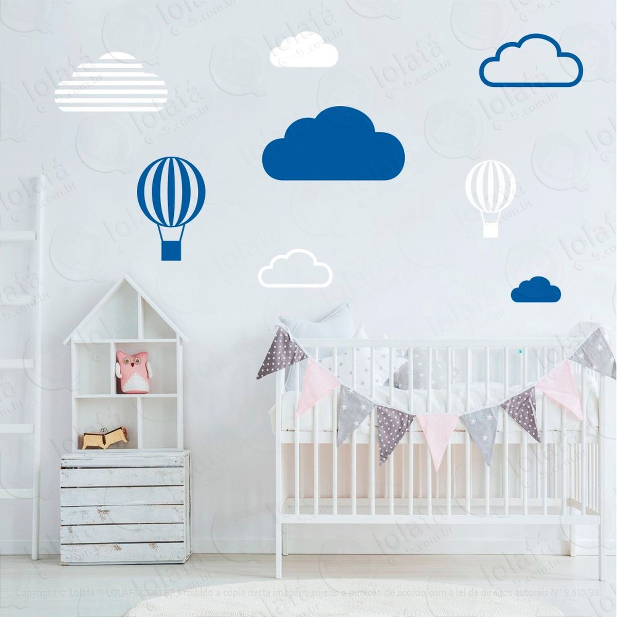 adesivos nuvens e balões 8 peças adesivos para quarto de bebê infantil - mod:635