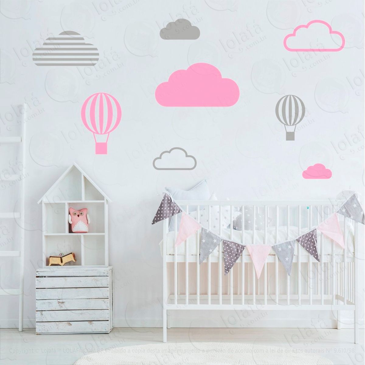 adesivos nuvens e balões 8 peças adesivos para quarto de bebê infantil - mod:637