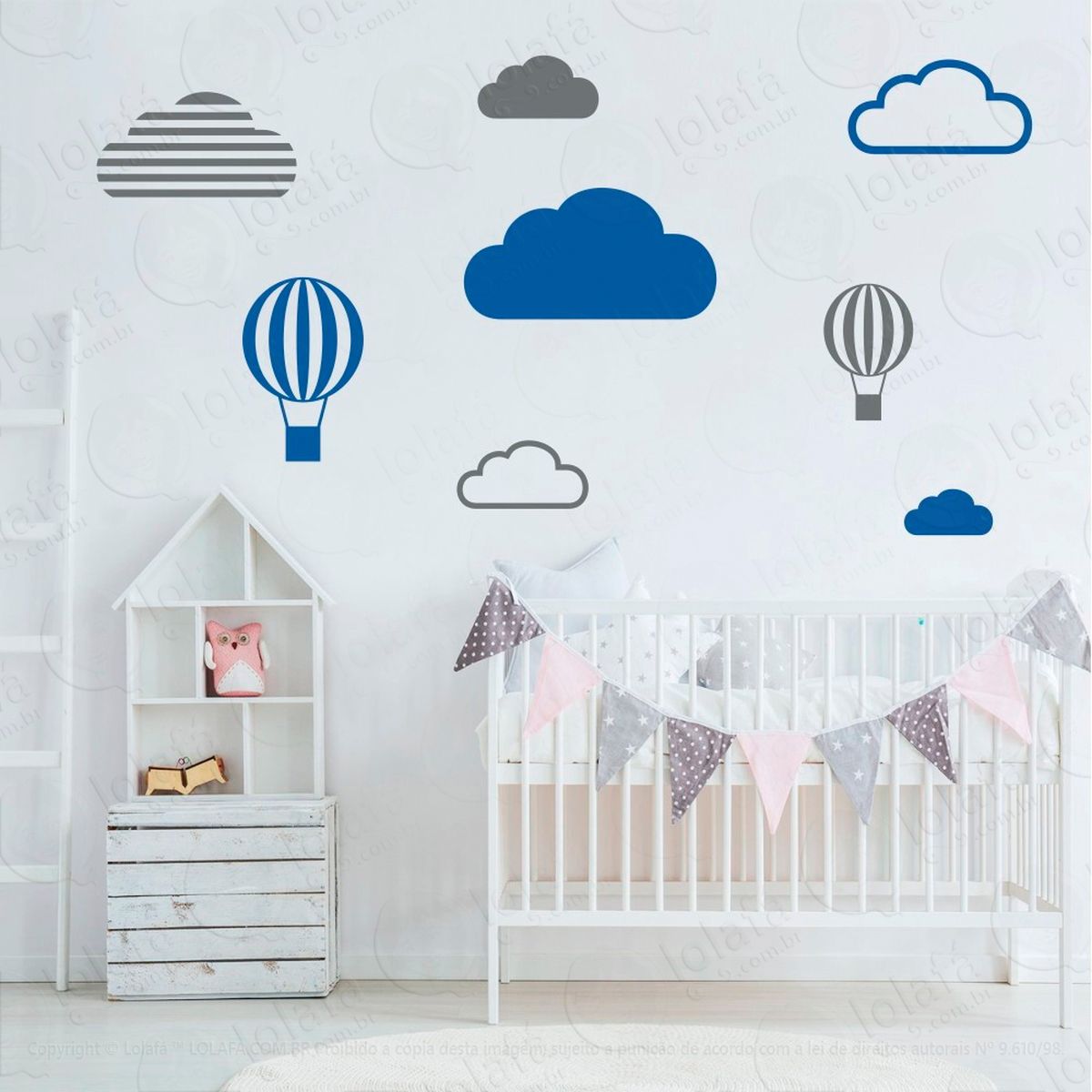 adesivos nuvens e balões 8 peças adesivos para quarto de bebê infantil - mod:638