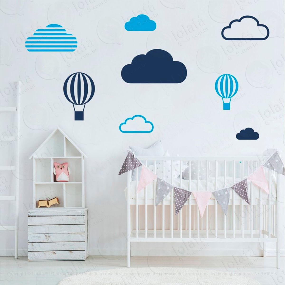 adesivos nuvens e balões 8 peças adesivos para quarto de bebê infantil - mod:639