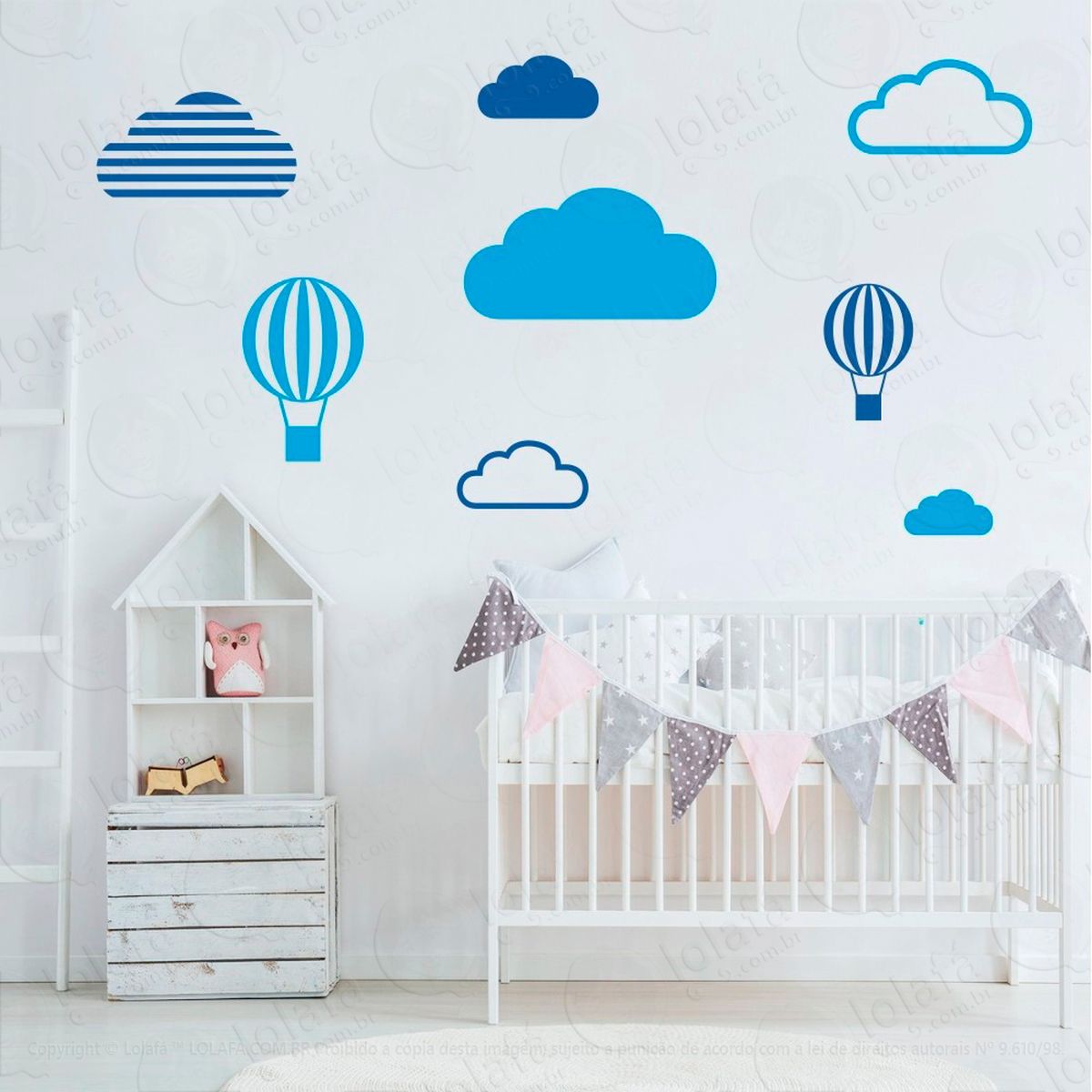 adesivos nuvens e balões 8 peças adesivos para quarto de bebê infantil - mod:641