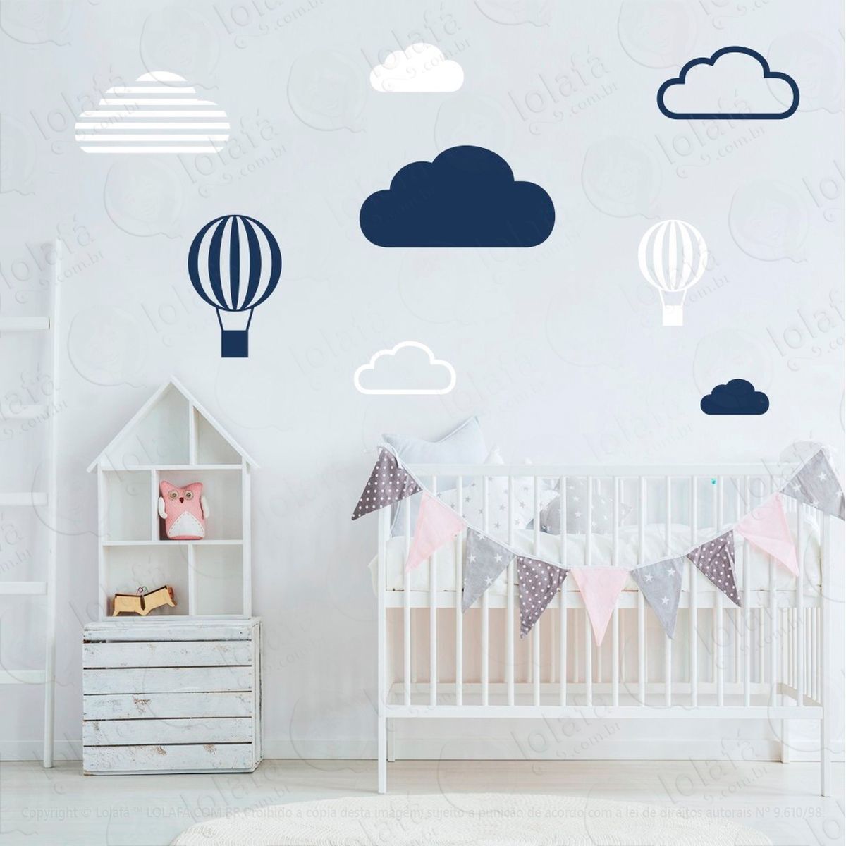 adesivos nuvens e balões 8 peças adesivos para quarto de bebê infantil - mod:643