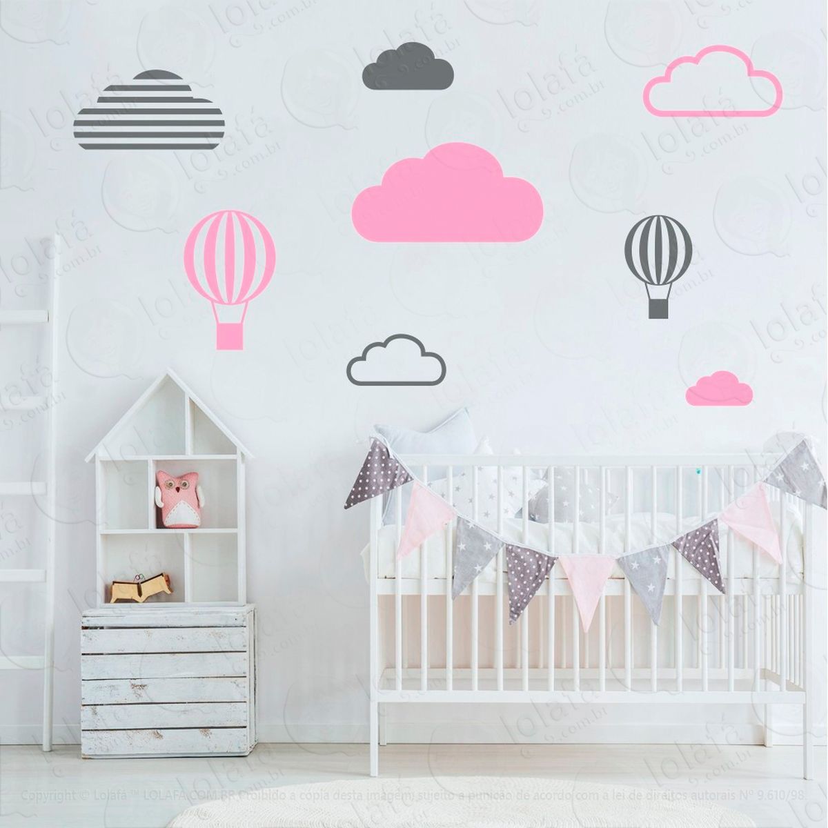 adesivos nuvens e balões 8 peças adesivos para quarto de bebê infantil - mod:644