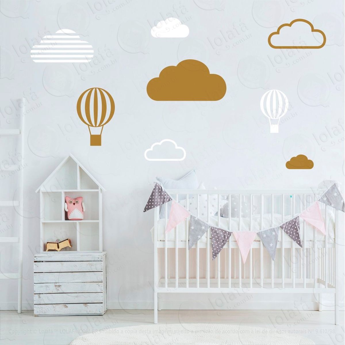 adesivos nuvens e balões 8 peças adesivos para quarto de bebê infantil - mod:645