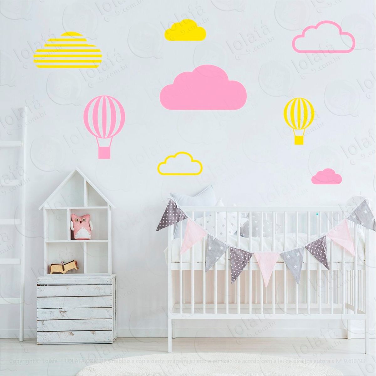 adesivos nuvens e balões 8 peças adesivos para quarto de bebê infantil - mod:646