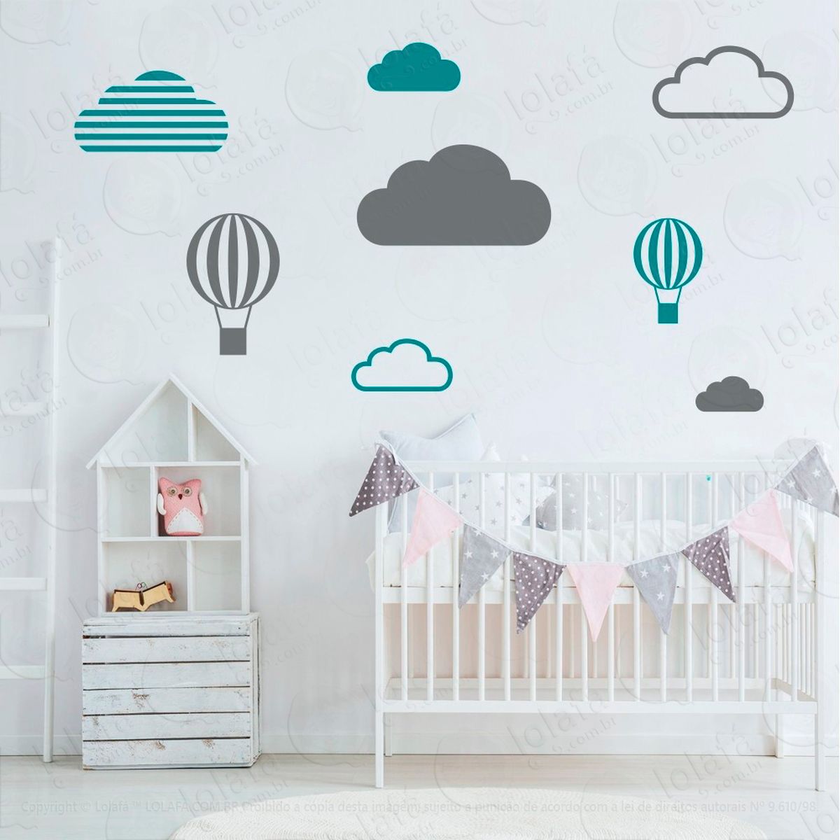adesivos nuvens e balões 8 peças adesivos para quarto de bebê infantil - mod:647