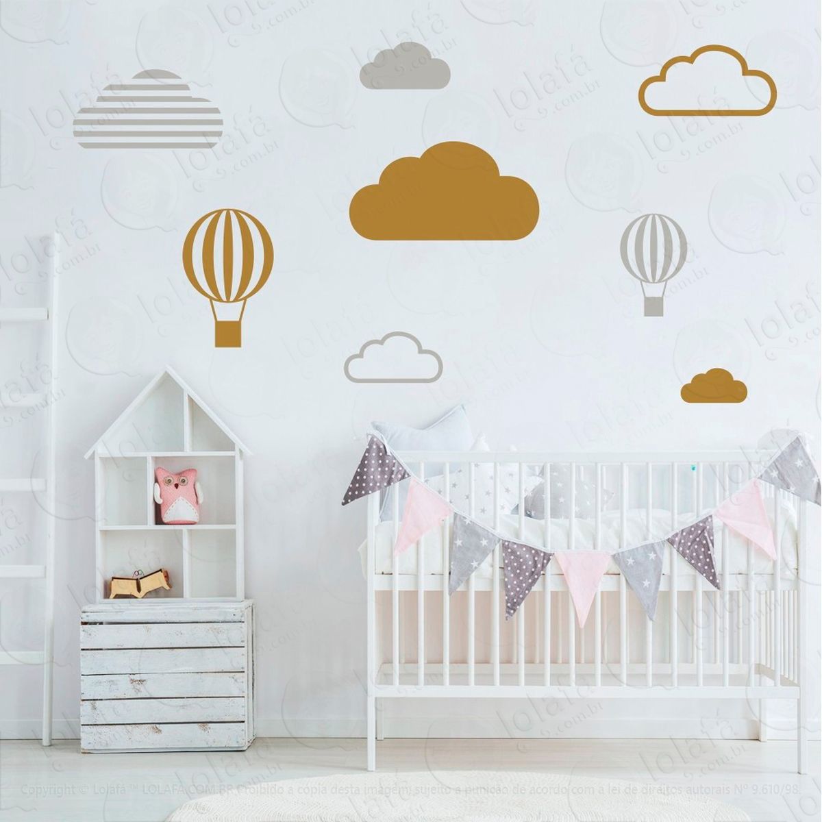 adesivos nuvens e balões 8 peças adesivos para quarto de bebê infantil - mod:648