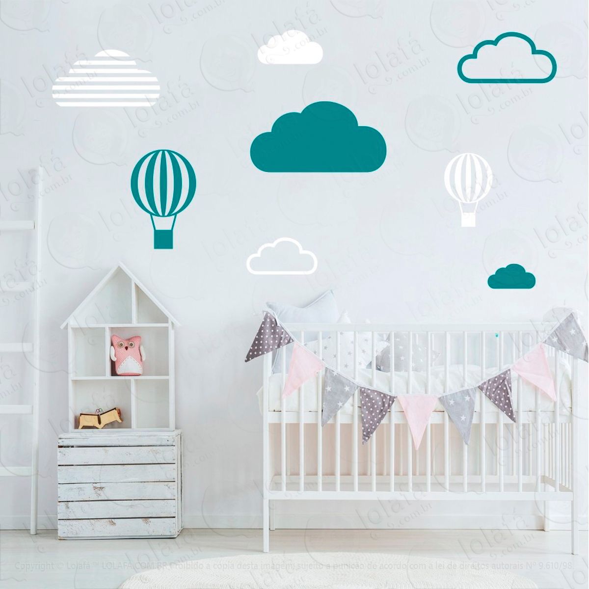 adesivos nuvens e balões 8 peças adesivos para quarto de bebê infantil - mod:649