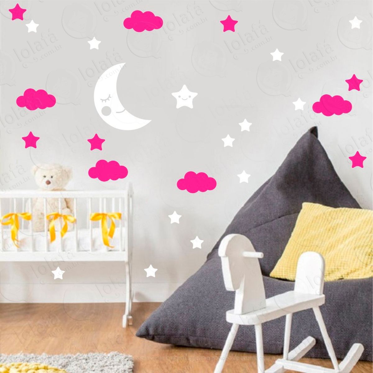 adesivos lua nuvens e estrelas 38 peças adesivos para quarto de bebê infantil - mod:650