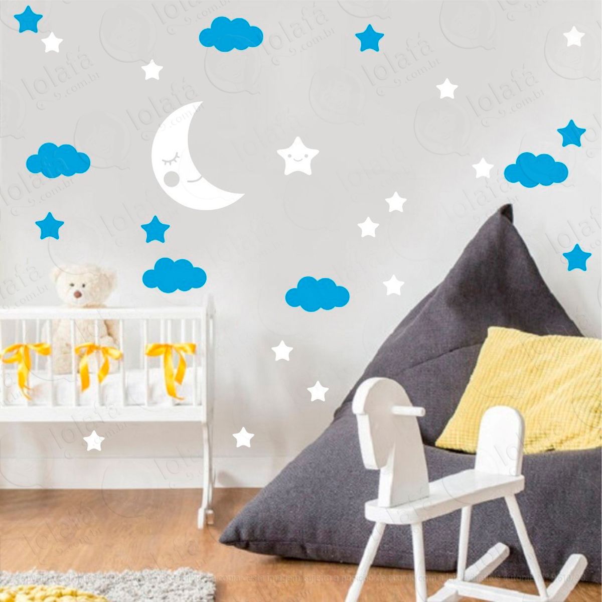 adesivos lua nuvens e estrelas 38 peças adesivos para quarto de bebê infantil - mod:651
