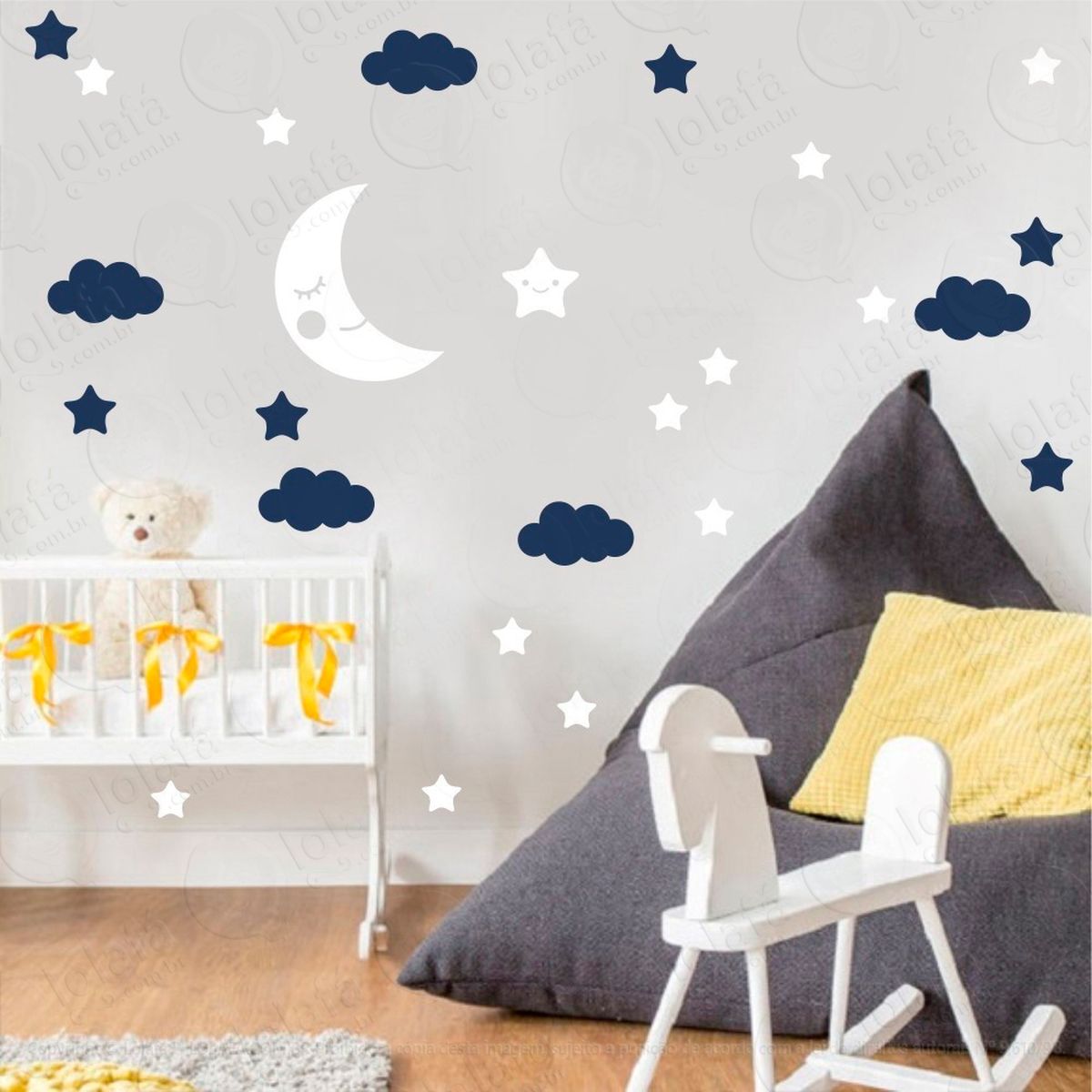 adesivos lua nuvens e estrelas 38 peças adesivos para quarto de bebê infantil - mod:653