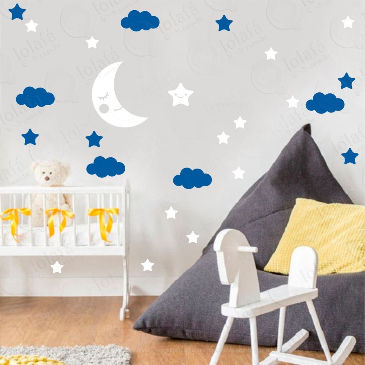 adesivos lua nuvens e estrelas 38 peças adesivos para quarto de bebê infantil - mod:654