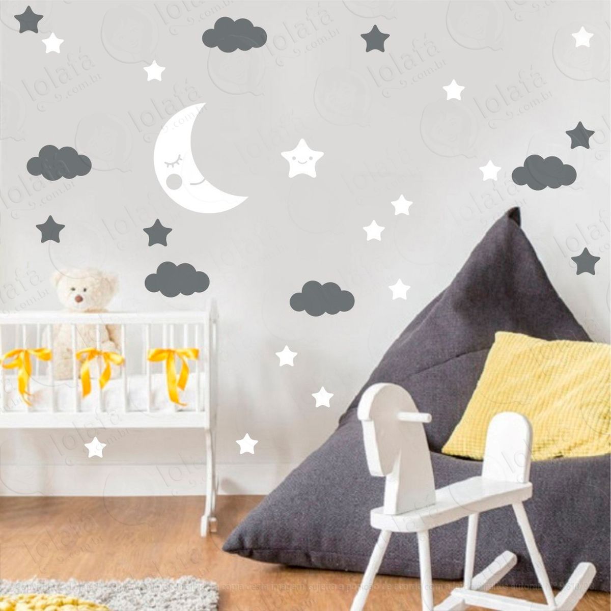 adesivos lua nuvens e estrelas 38 peças adesivos para quarto de bebê infantil - mod:655