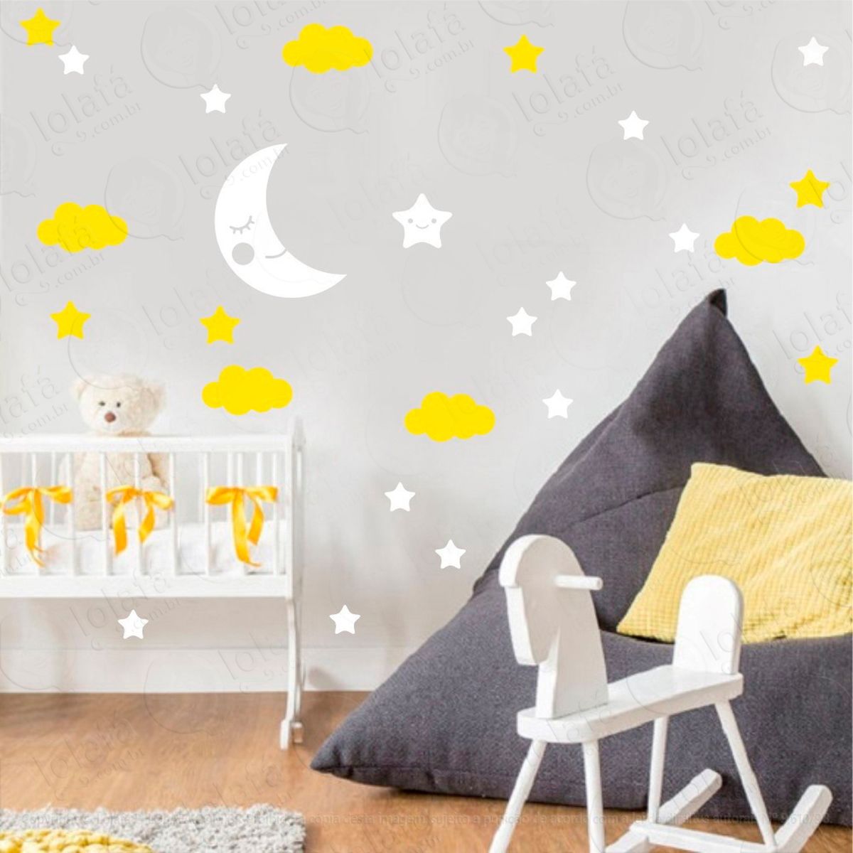 adesivos lua nuvens e estrelas 38 peças adesivos para quarto de bebê infantil - mod:656