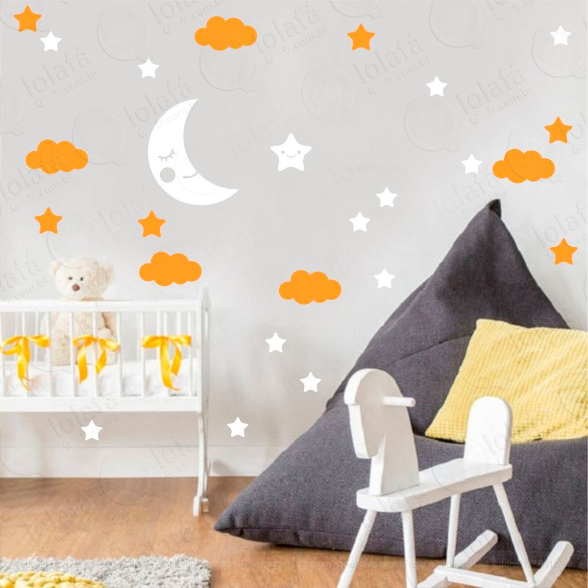 adesivos lua nuvens e estrelas 38 peças adesivos para quarto de bebê infantil - mod:659