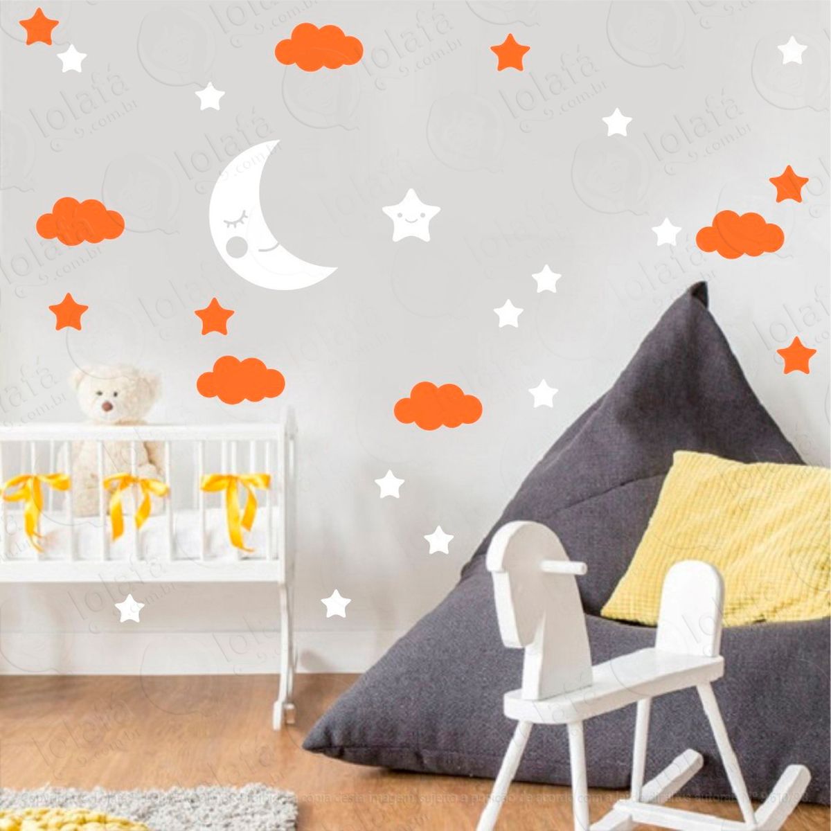 adesivos lua nuvens e estrelas 38 peças adesivos para quarto de bebê infantil - mod:660