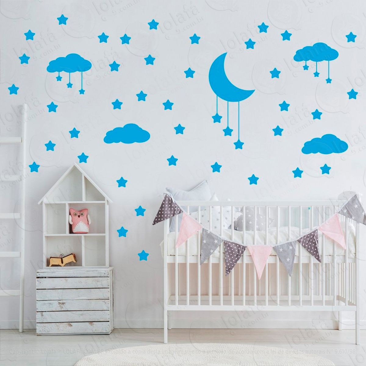 adesivos nuvens estrelas e lua 60 peças adesivos para quarto de bebê infantil - mod:739