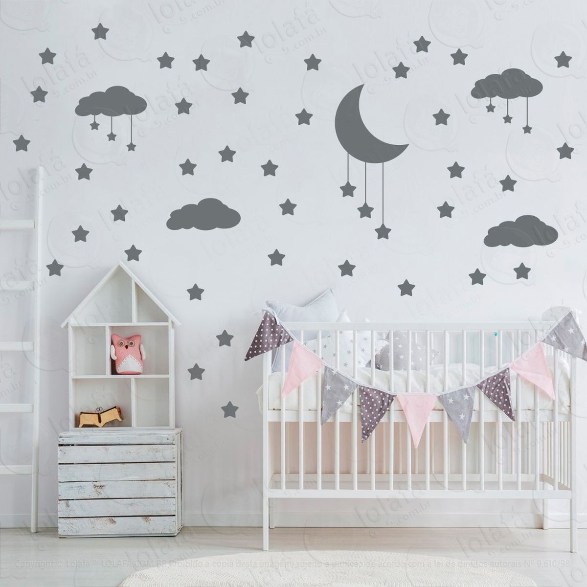 adesivos nuvens estrelas e lua 60 peças adesivos para quarto de bebê infantil - mod:740