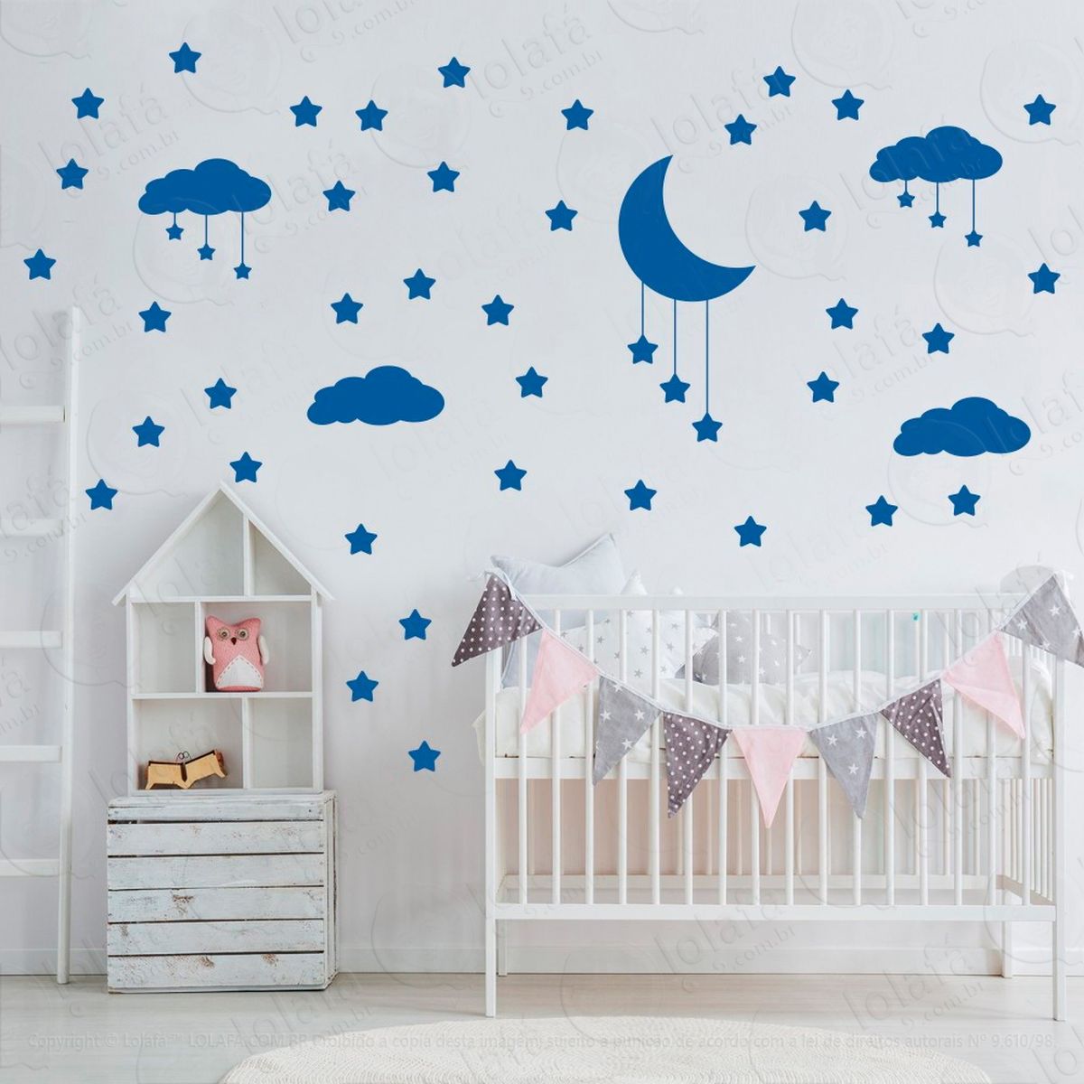 adesivos nuvens estrelas e lua 60 peças adesivos para quarto de bebê infantil - mod:741