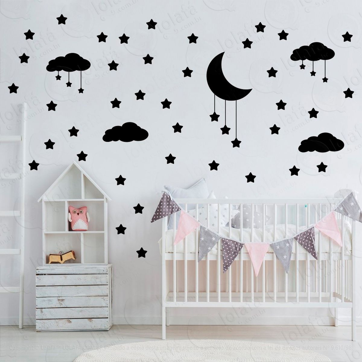adesivos nuvens estrelas e lua 60 peças adesivos para quarto de bebê infantil - mod:742