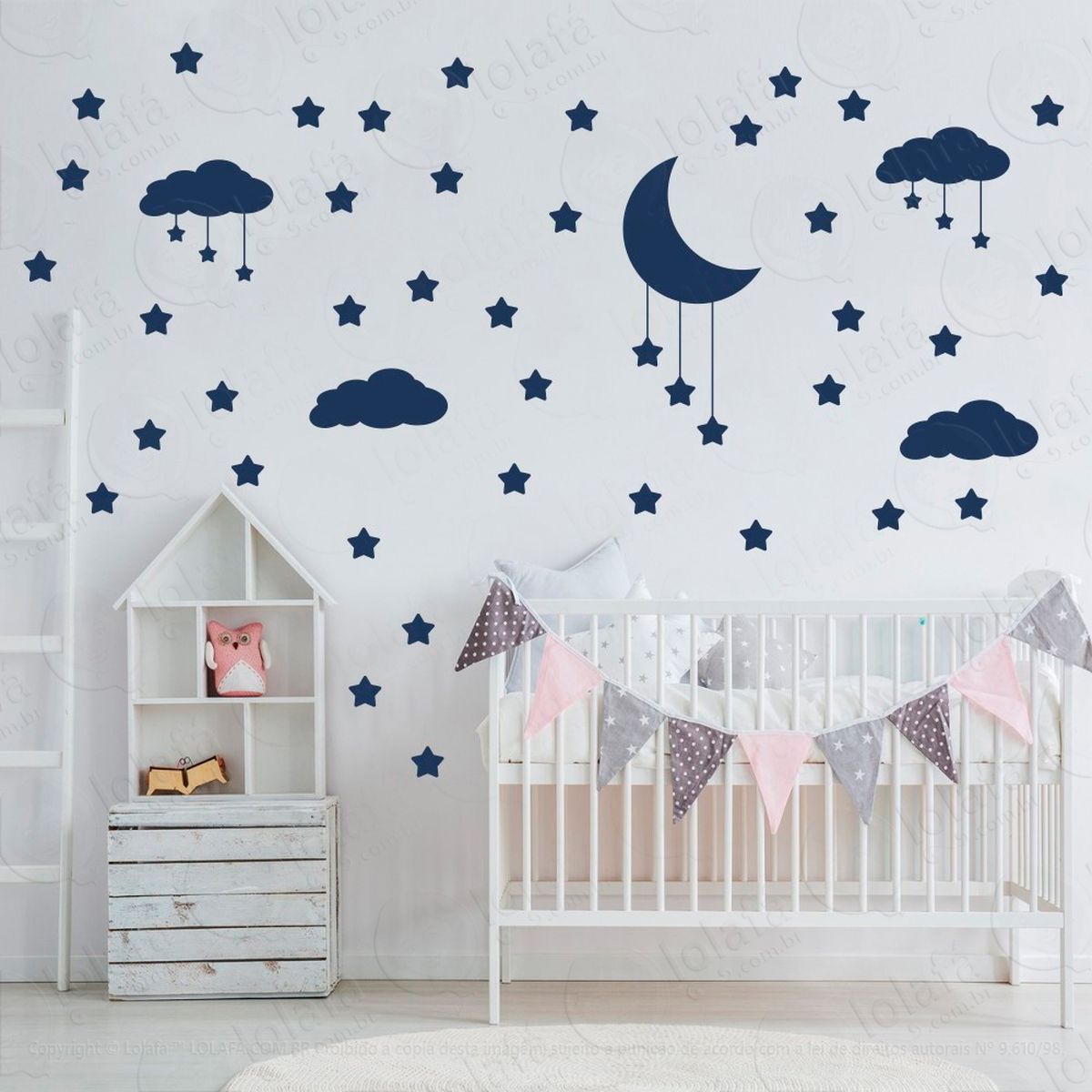 adesivos nuvens estrelas e lua 60 peças adesivos para quarto de bebê infantil - mod:743
