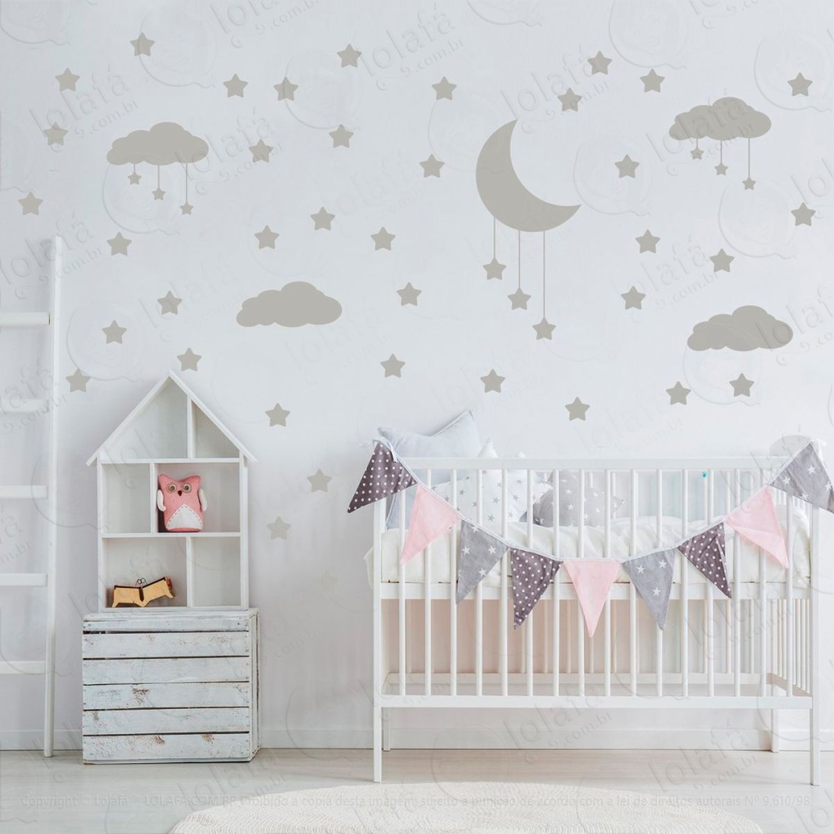 adesivos nuvens estrelas e lua 60 peças adesivos para quarto de bebê infantil - mod:744