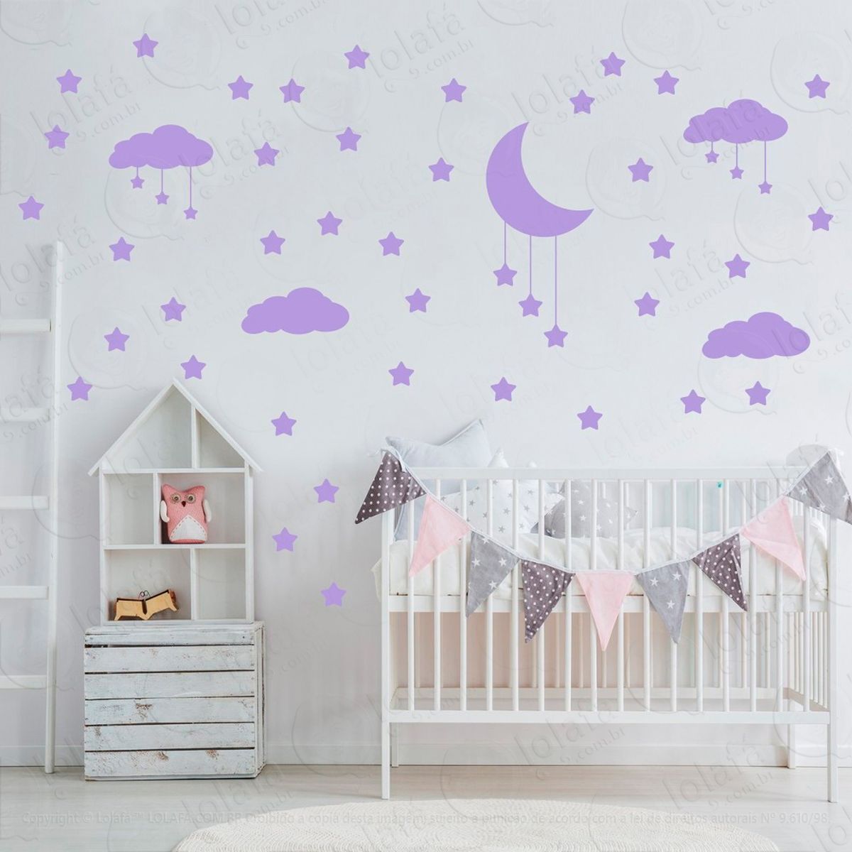 adesivos nuvens estrelas e lua 60 peças adesivos para quarto de bebê infantil - mod:745
