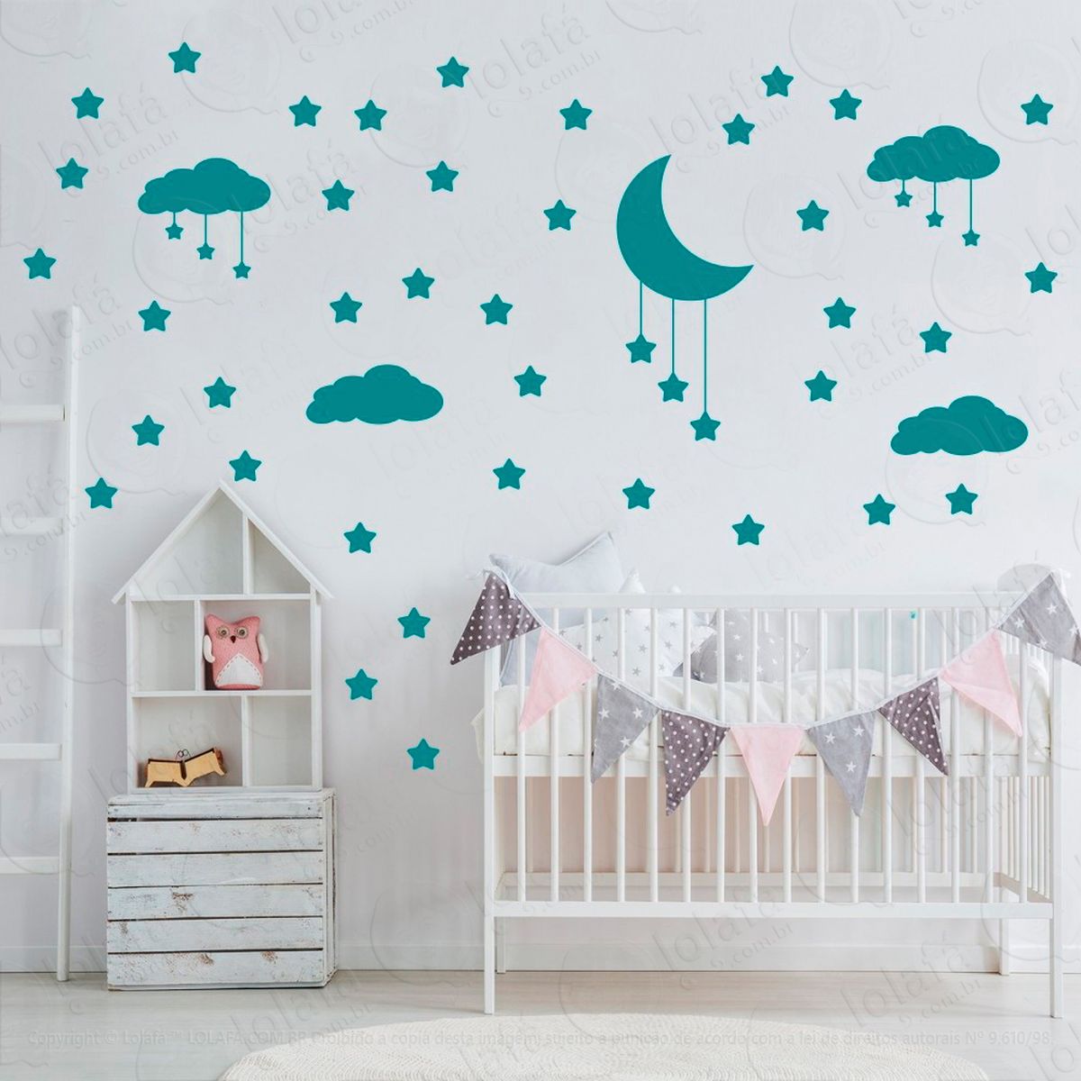adesivos nuvens estrelas e lua 60 peças adesivos para quarto de bebê infantil - mod:746