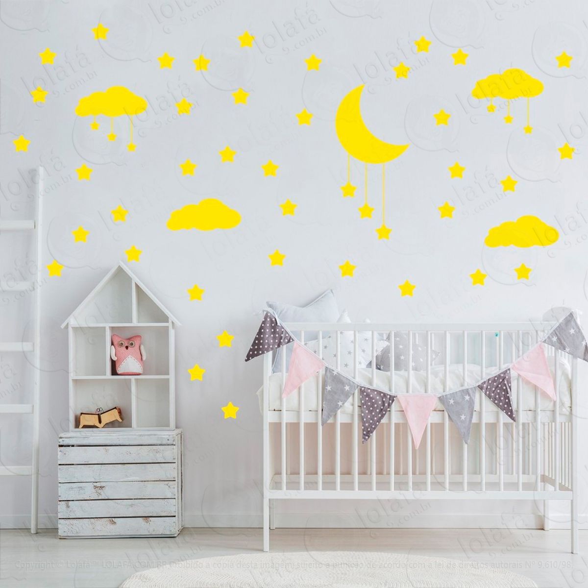 adesivos nuvens estrelas e lua 60 peças adesivos para quarto de bebê infantil - mod:747