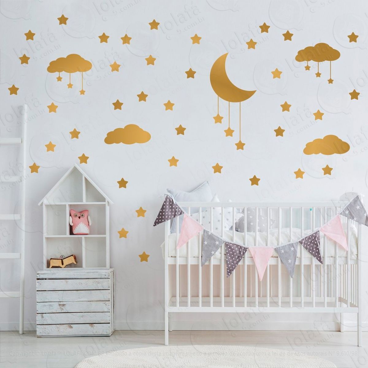 adesivos nuvens estrelas e lua 60 peças adesivos para quarto de bebê infantil - mod:748