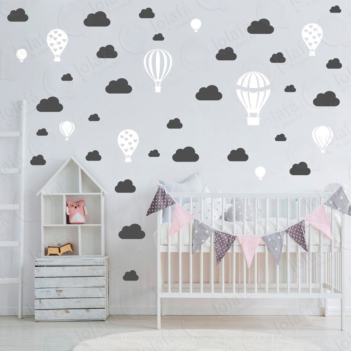 adesivos balões e nuvens 42 peças adesivos para quarto de bebê infantil - mod:786