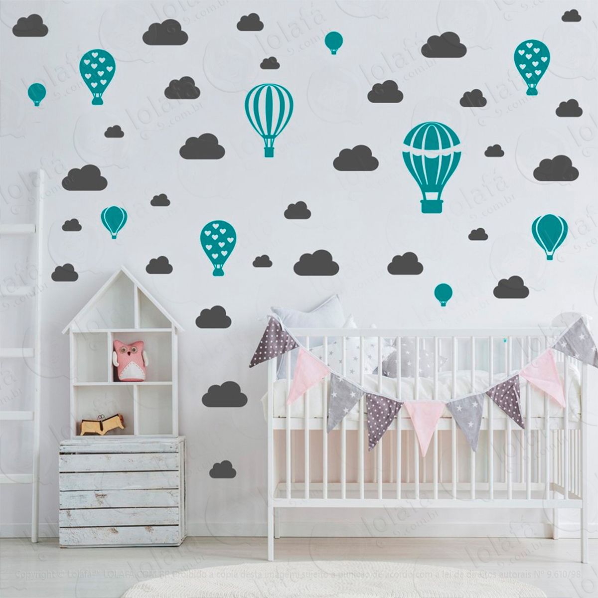 adesivos balões e nuvens 42 peças adesivos para quarto de bebê infantil - mod:788