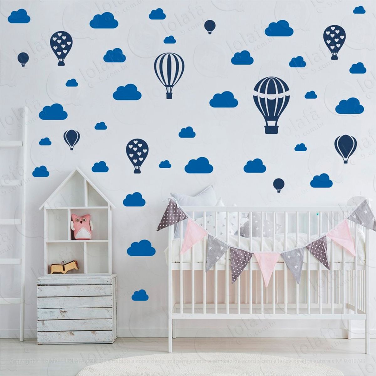 adesivos balões e nuvens 42 peças adesivos para quarto de bebê infantil - mod:789