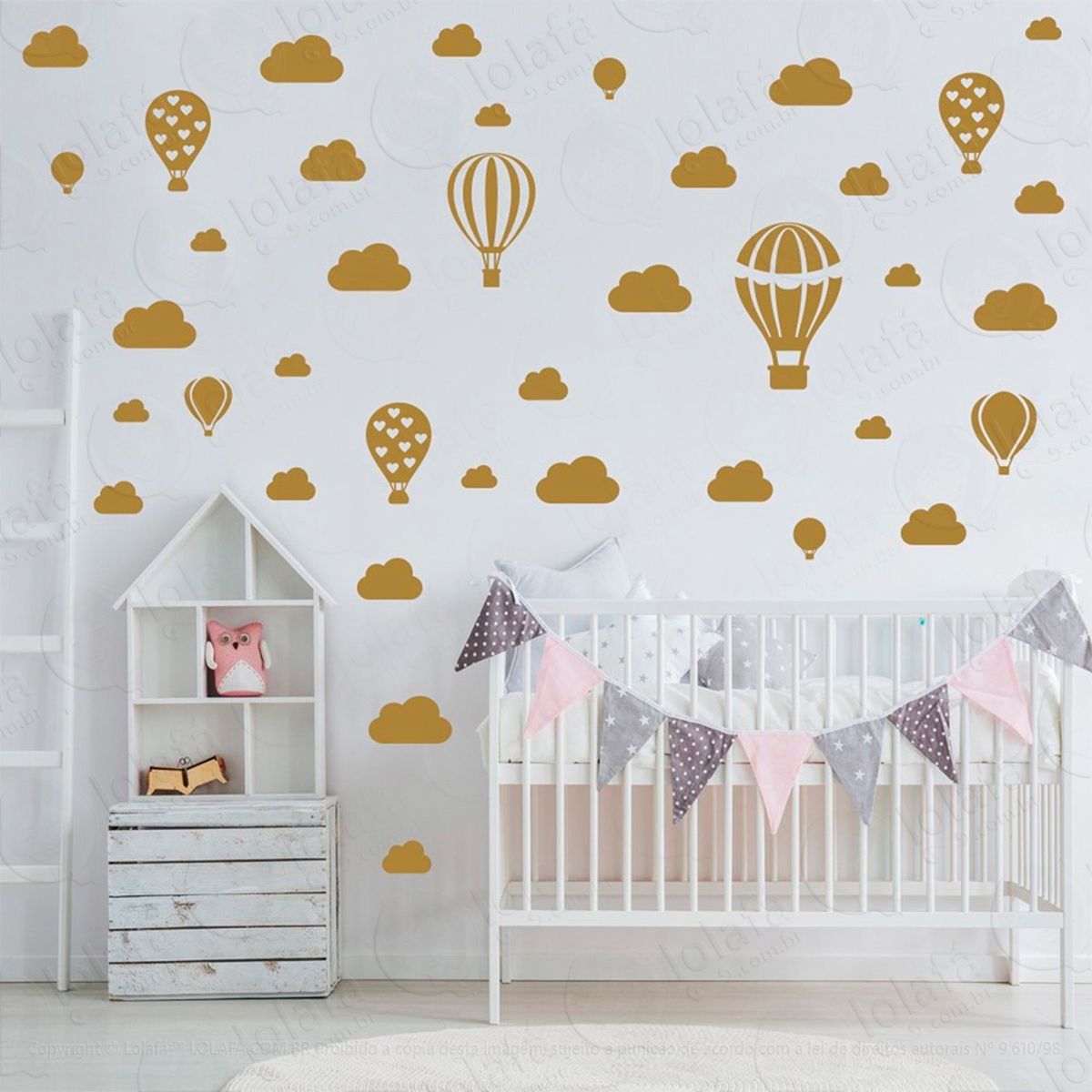 adesivos balões e nuvens 42 peças adesivos para quarto de bebê infantil - mod:790