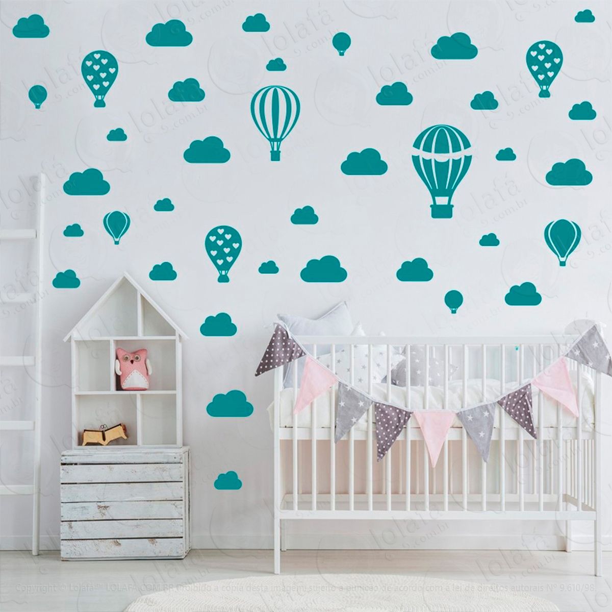 adesivos balões e nuvens 42 peças adesivos para quarto de bebê infantil - mod:791