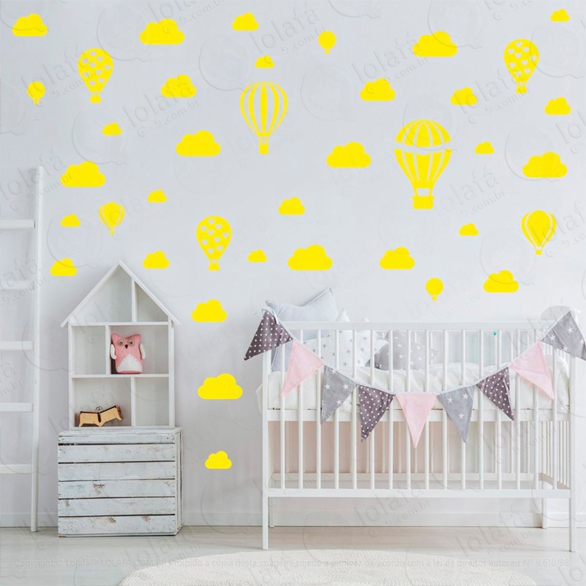 adesivos balões e nuvens 42 peças adesivos para quarto de bebê infantil - mod:792