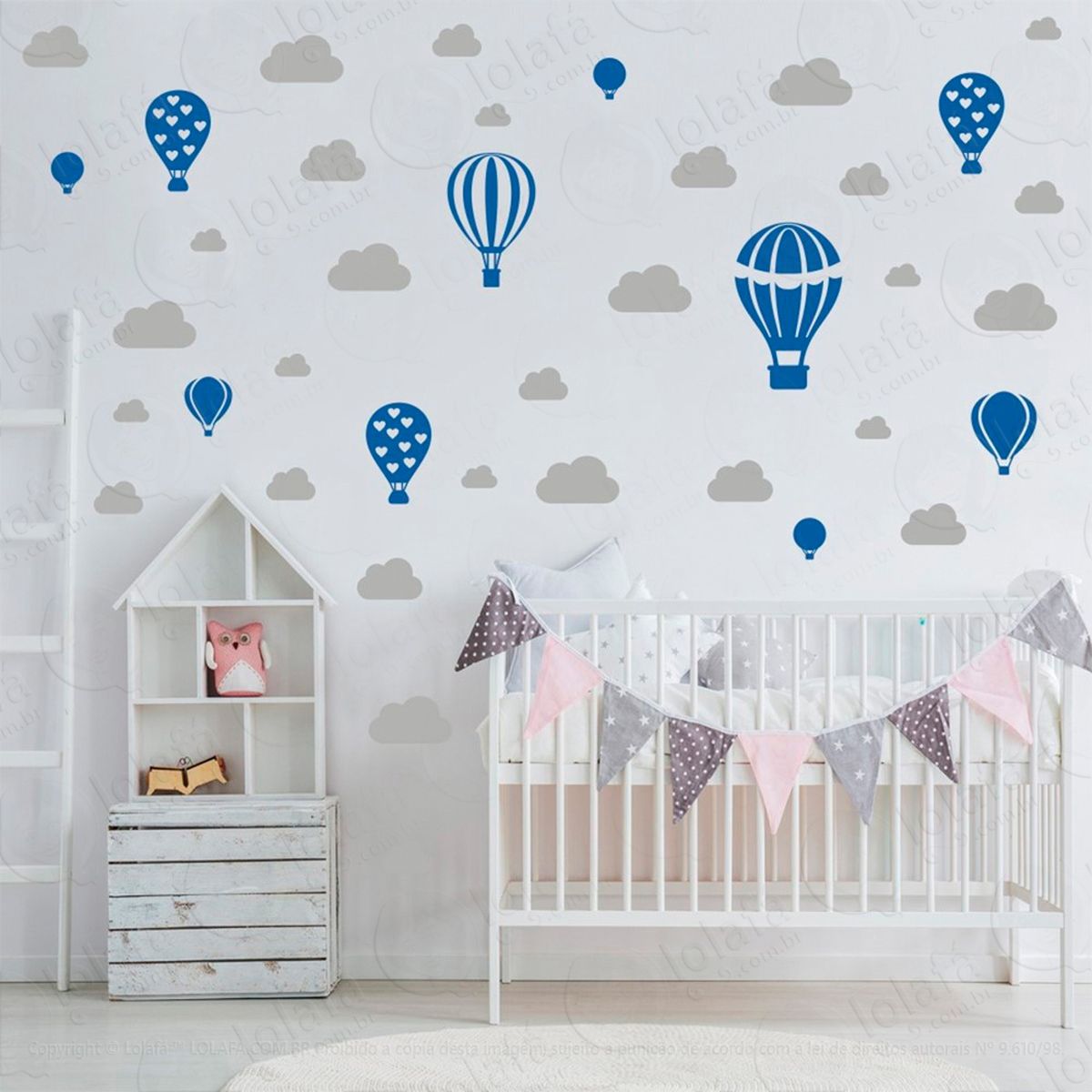 adesivos balões e nuvens 42 peças adesivos para quarto de bebê infantil - mod:793