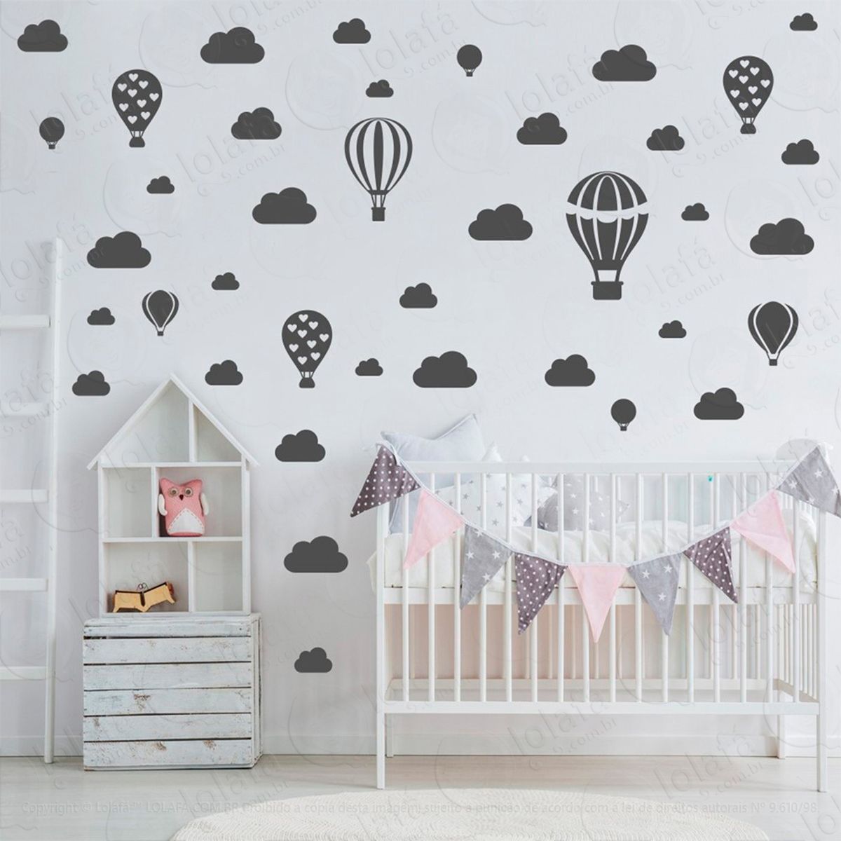 adesivos balões e nuvens 42 peças adesivos para quarto de bebê infantil - mod:794