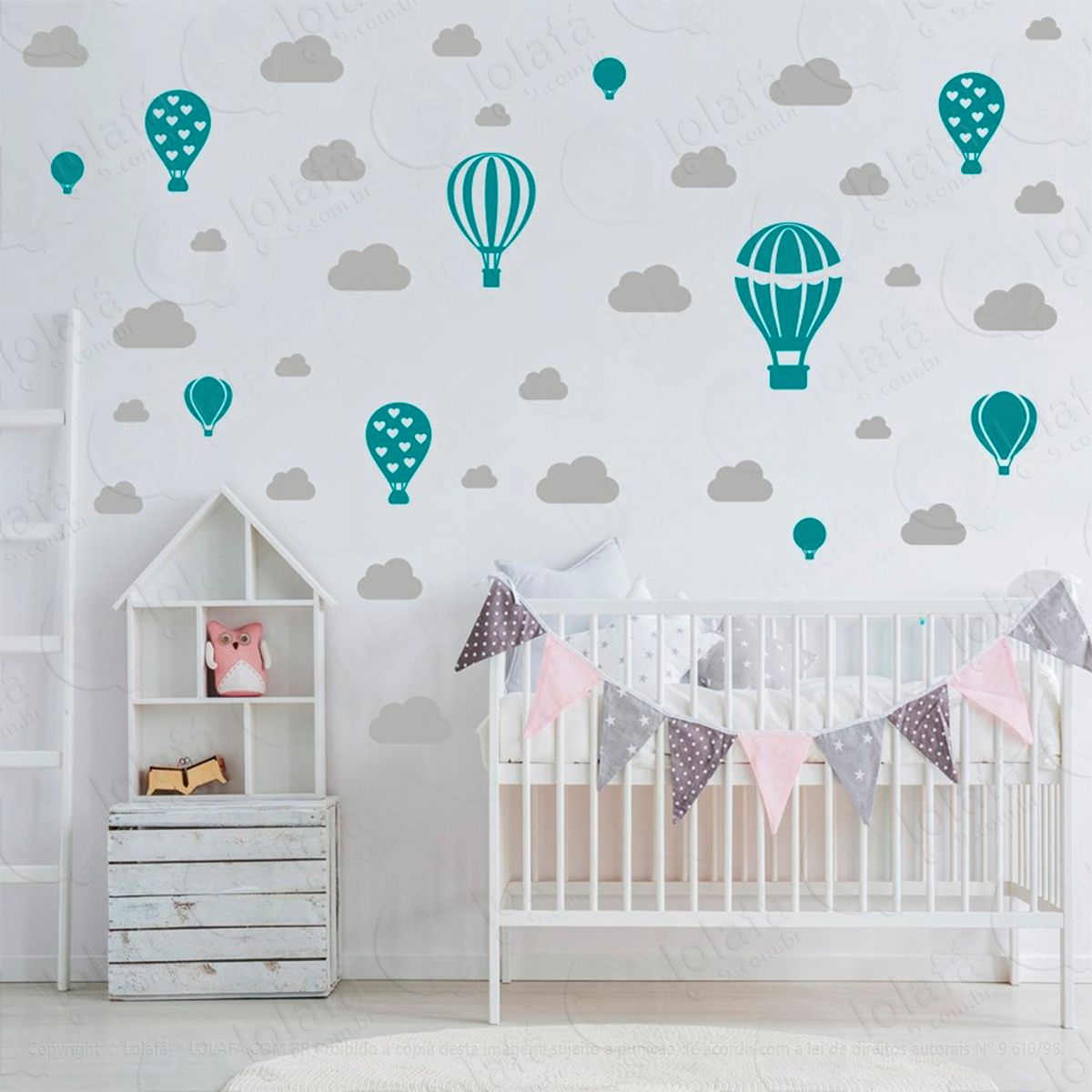 adesivos balões e nuvens 42 peças adesivos para quarto de bebê infantil - mod:795