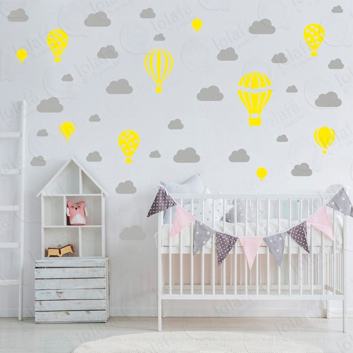 adesivos balões e nuvens 42 peças adesivos para quarto de bebê infantil - mod:796