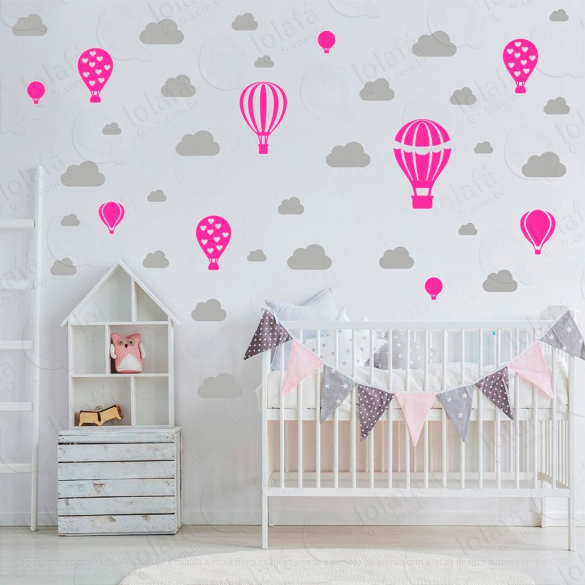 adesivos balões e nuvens 42 peças adesivos para quarto de bebê infantil - mod:797